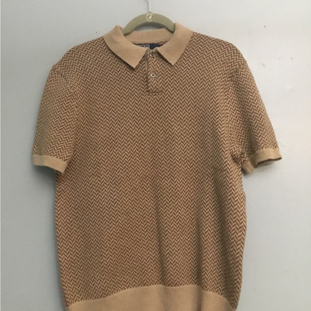 Polo by Ralph Lauren Tan Chevron Knit V-Neck Polo